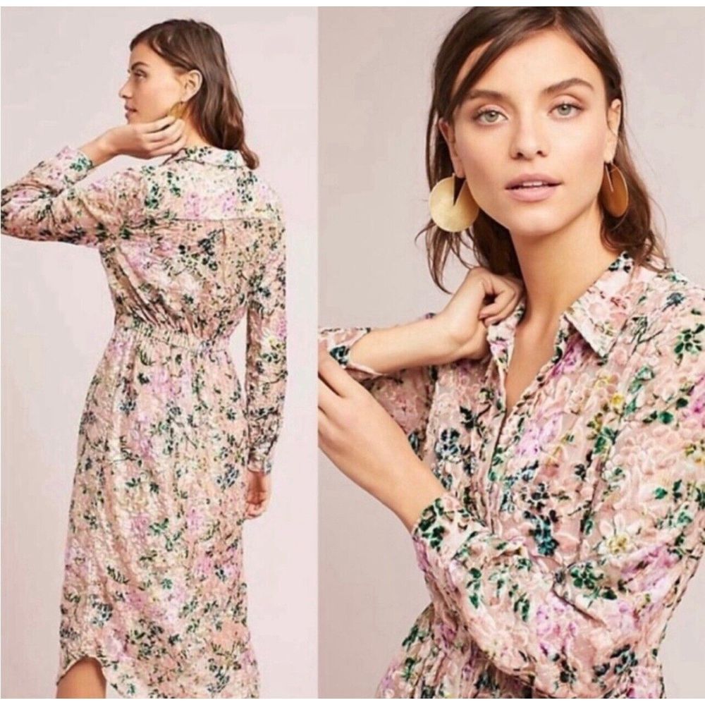 Anthropologie Hemant & Nandita Dress Small Triana Velvet Floral‎ Boho
